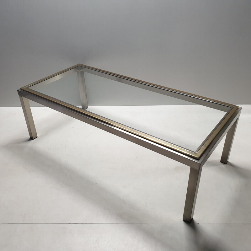 Vintage chromed coffee table in brass and glass