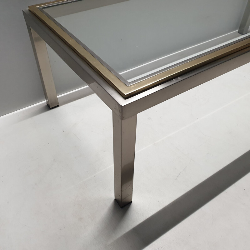 Vintage chromed coffee table in brass and glass
