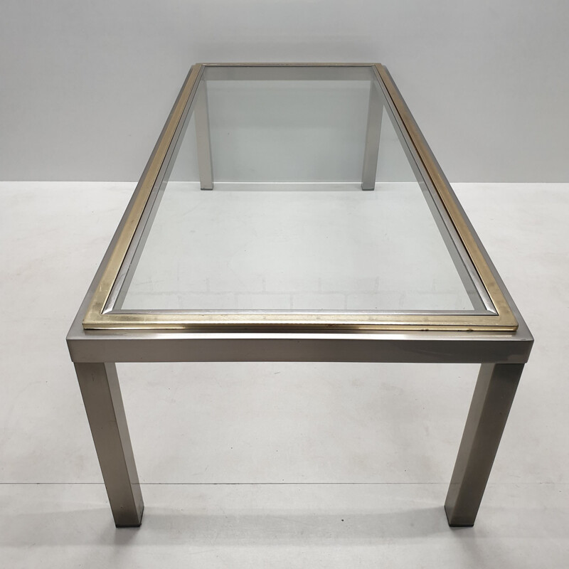 Vintage chromed coffee table in brass and glass