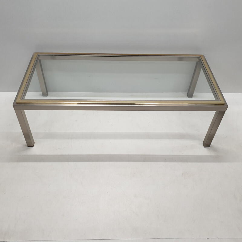 Vintage chromed coffee table in brass and glass