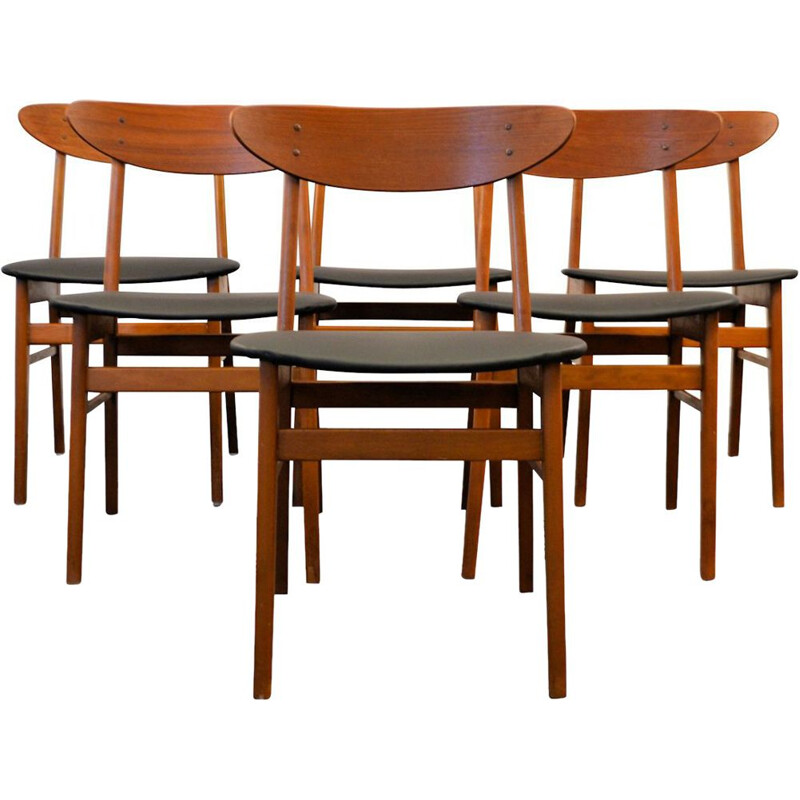 Ensemble de 6 chaises à repas vintage en teck par Farstrup Danemark