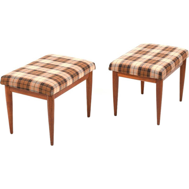 Pair of vintage Danish liftable footstools in teak