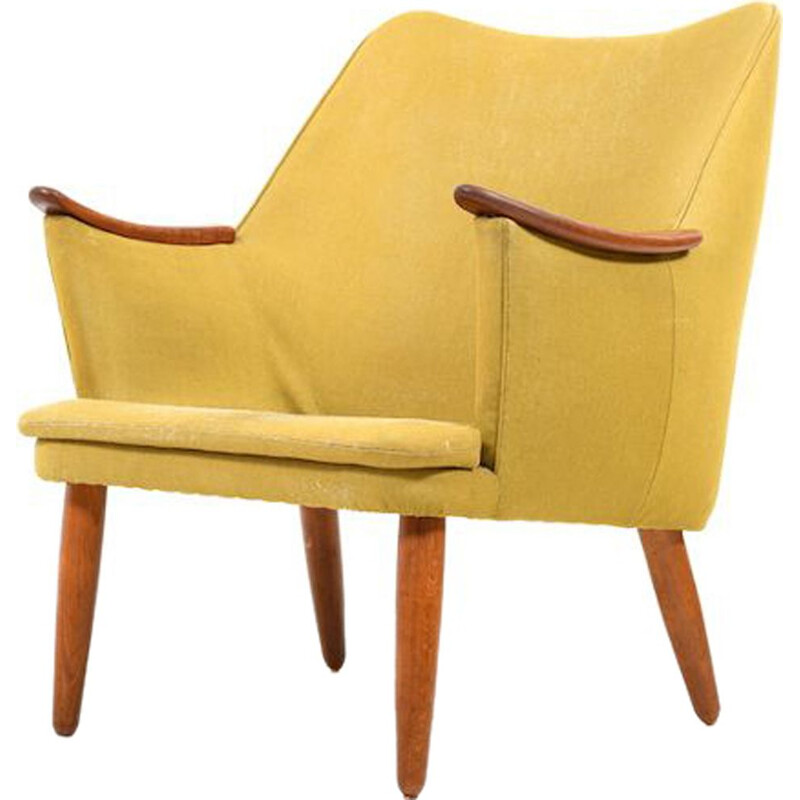 Vintage Deense teak en stoffen fauteuil, 1950
