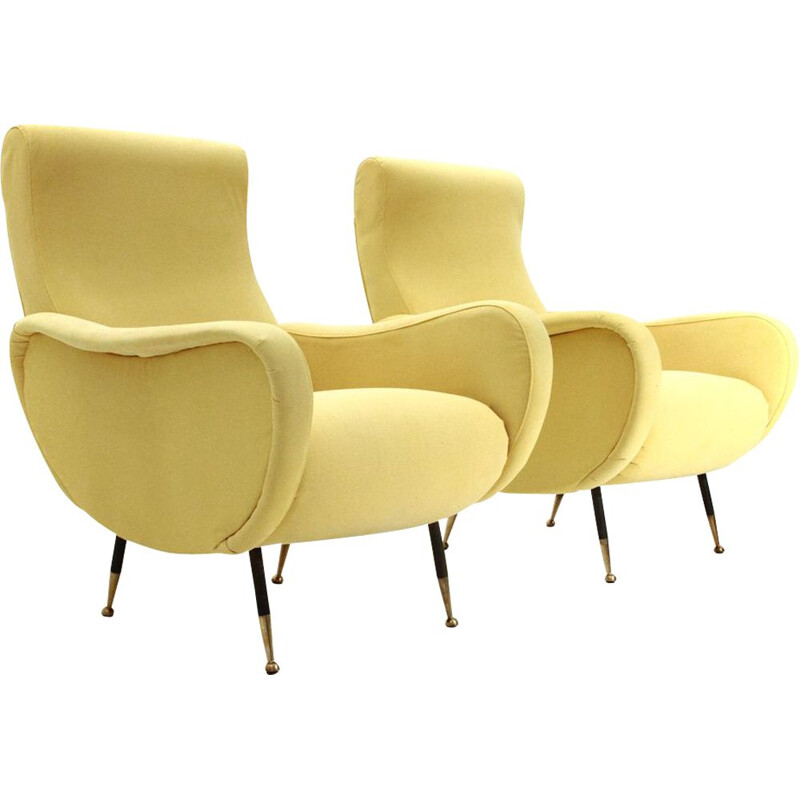 Paire de fauteuils vintage jaunes 1950