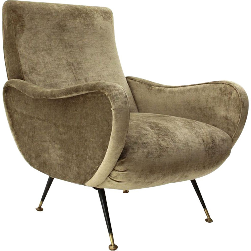 Fauteuil italien vintage en velours beige