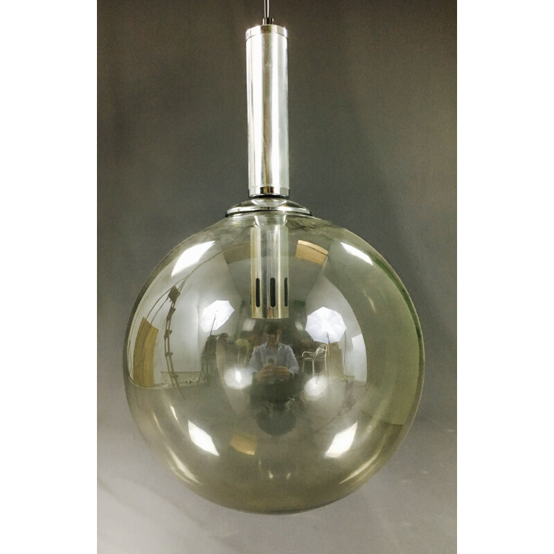Vintage See Delmas glass and steel hanging lamp