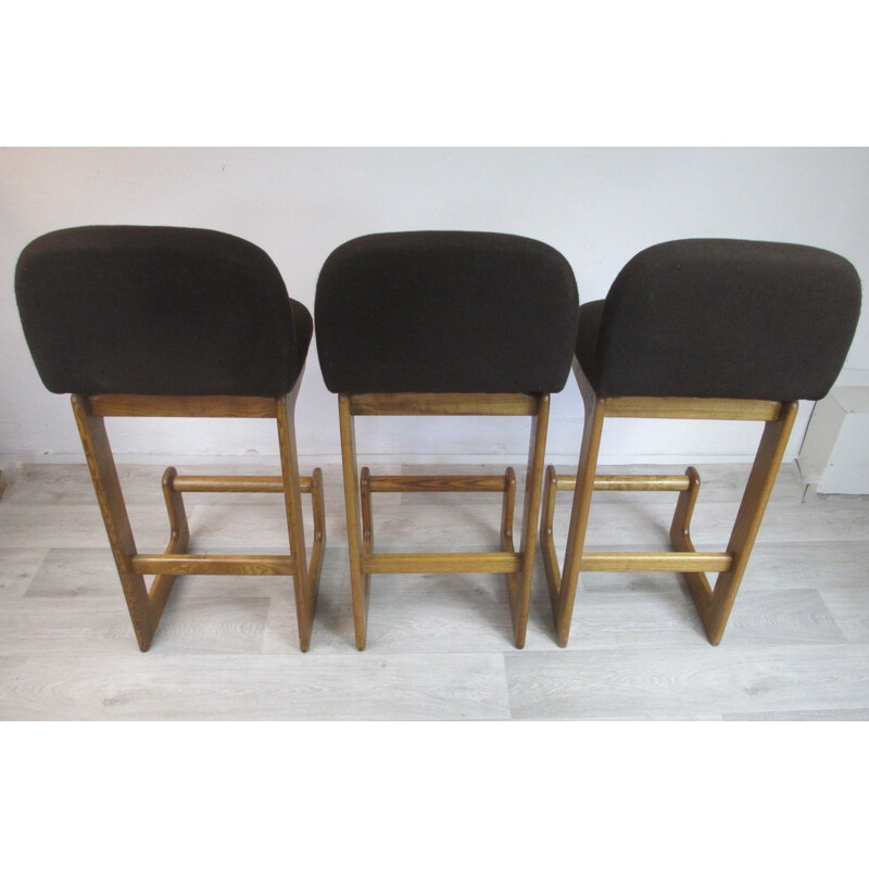 Set of 3 vintage German oak bar chairs from Brune