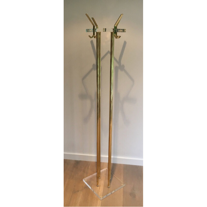 Vintage Modernist Plexiglass and brass coat rack