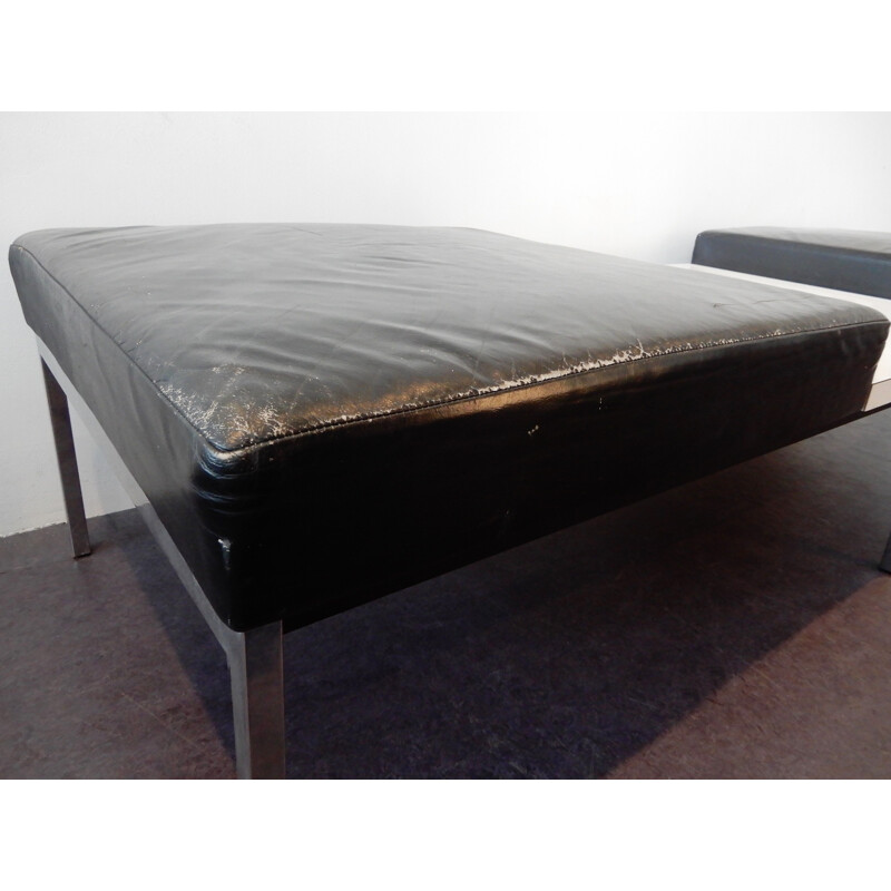 Vintage black leather bench with white laminated table by Thonet