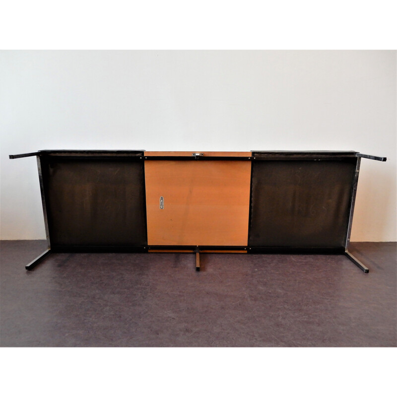Banc vintage en cuir noir avec table laminée blanche par Thonet