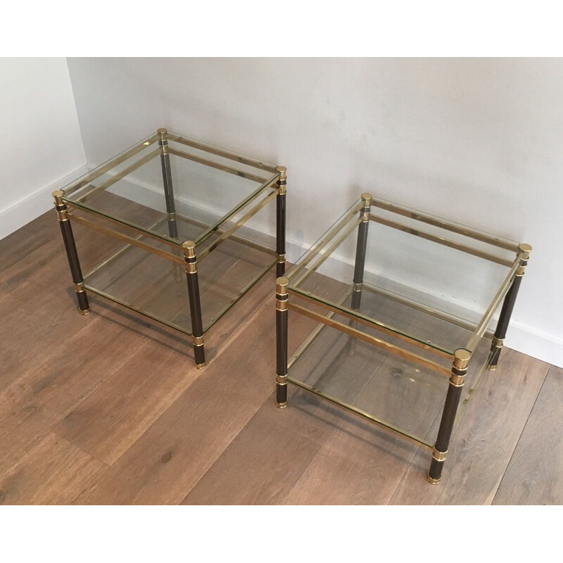 Pair of vintage brass side tables, 1970