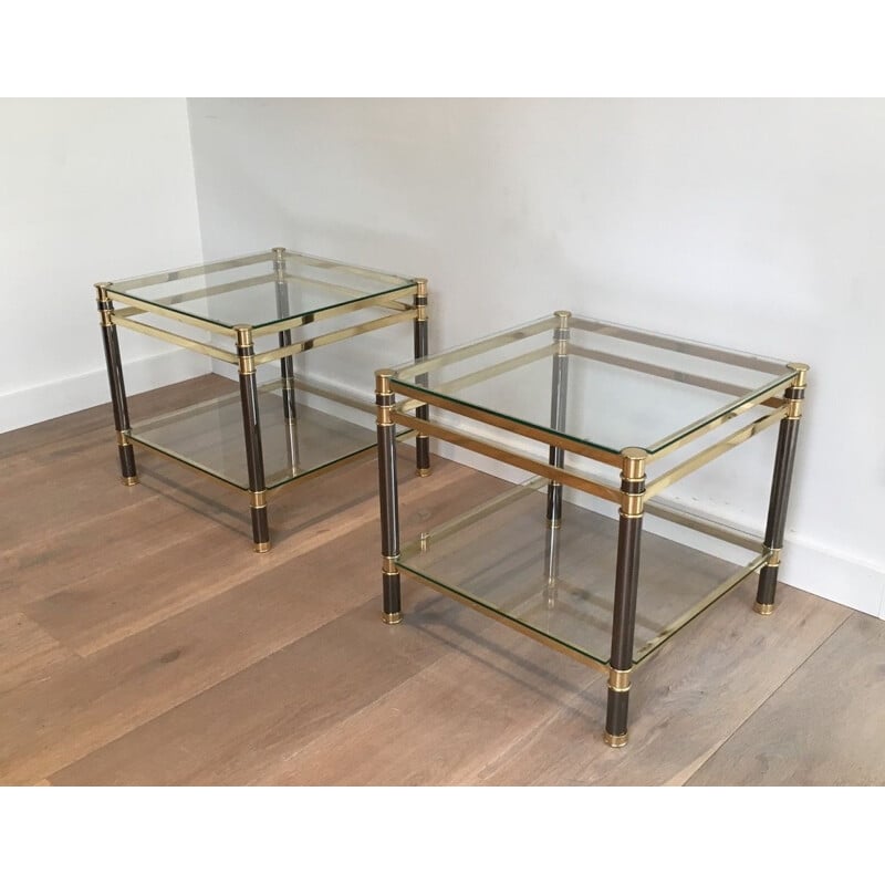 Pair of vintage brass side tables, 1970