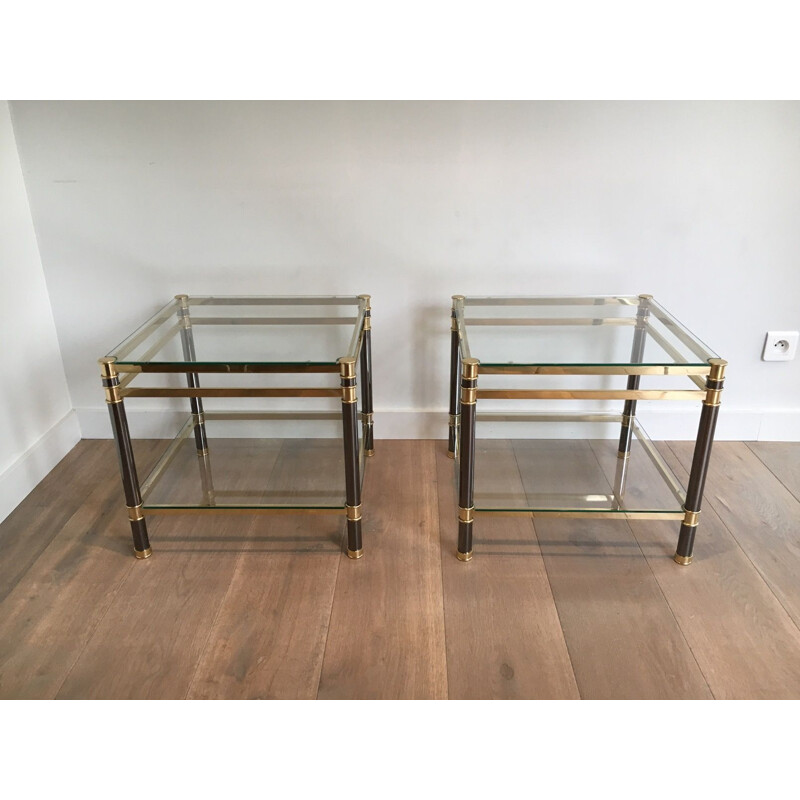 Pair of vintage brass side tables, 1970