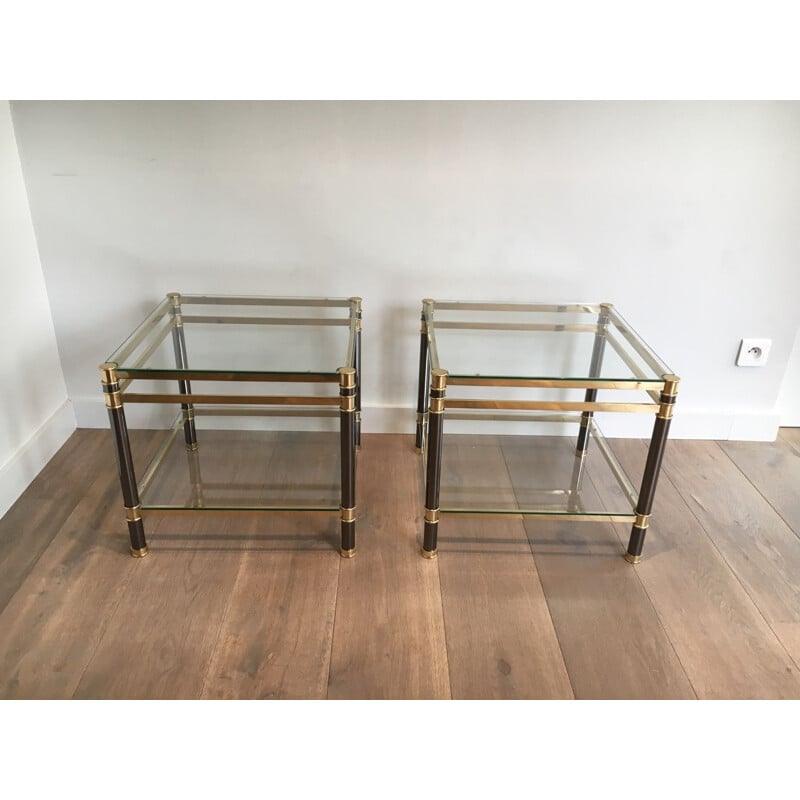 Pair of vintage brass side tables, 1970