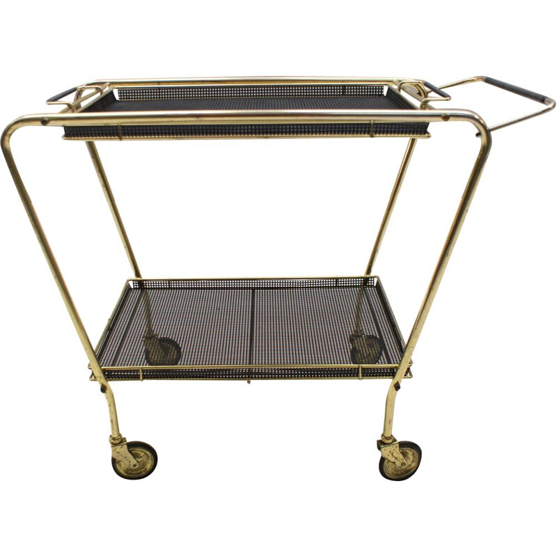 Vintage black brass serving table, France 1950