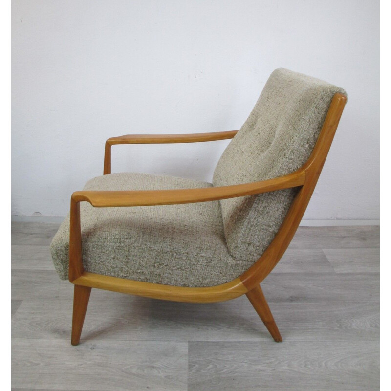 Fauteuil vintage en bois de cerisier des années 70 