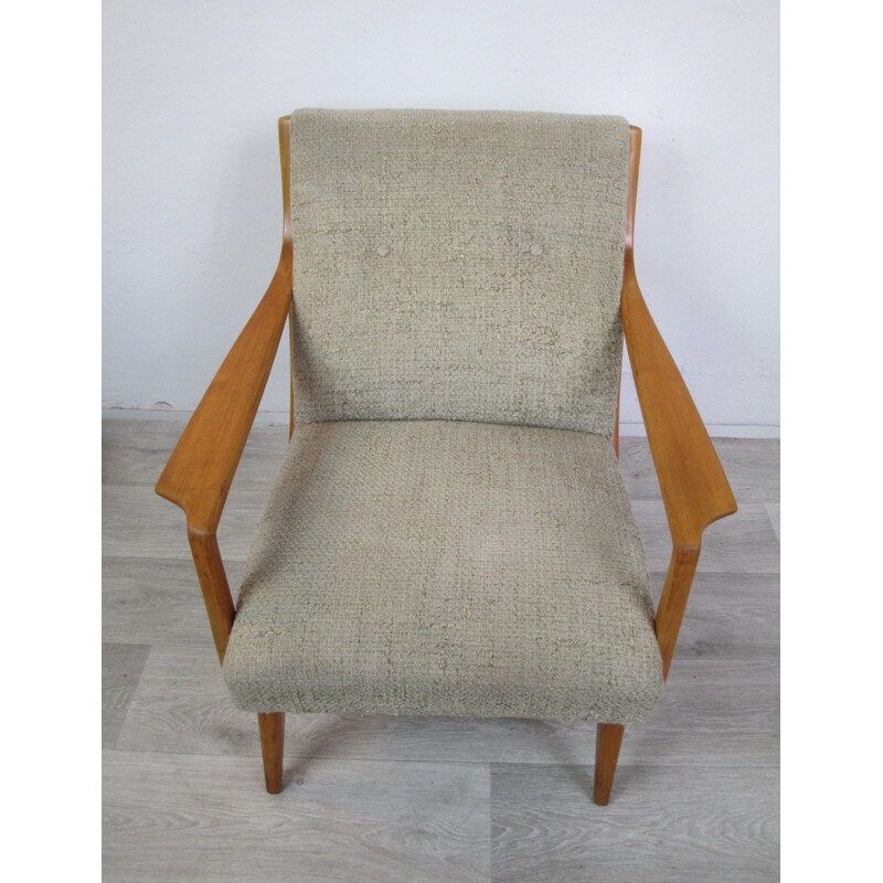 Fauteuil vintage en bois de cerisier des années 70 