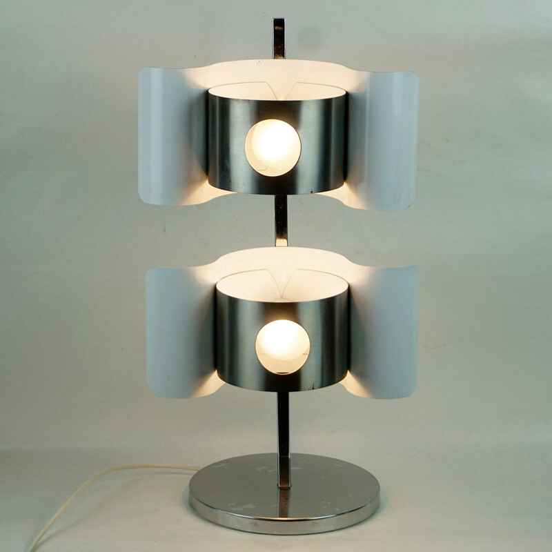 Vintage Italian chromed and white lacquered table lamp,1960