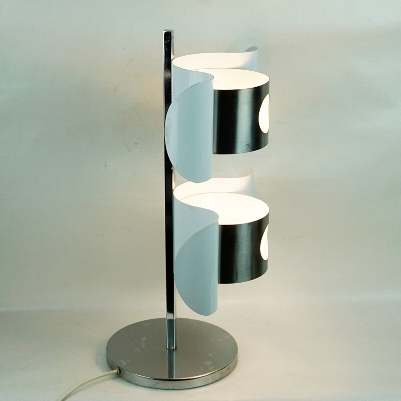 Vintage Italian chromed and white lacquered table lamp,1960