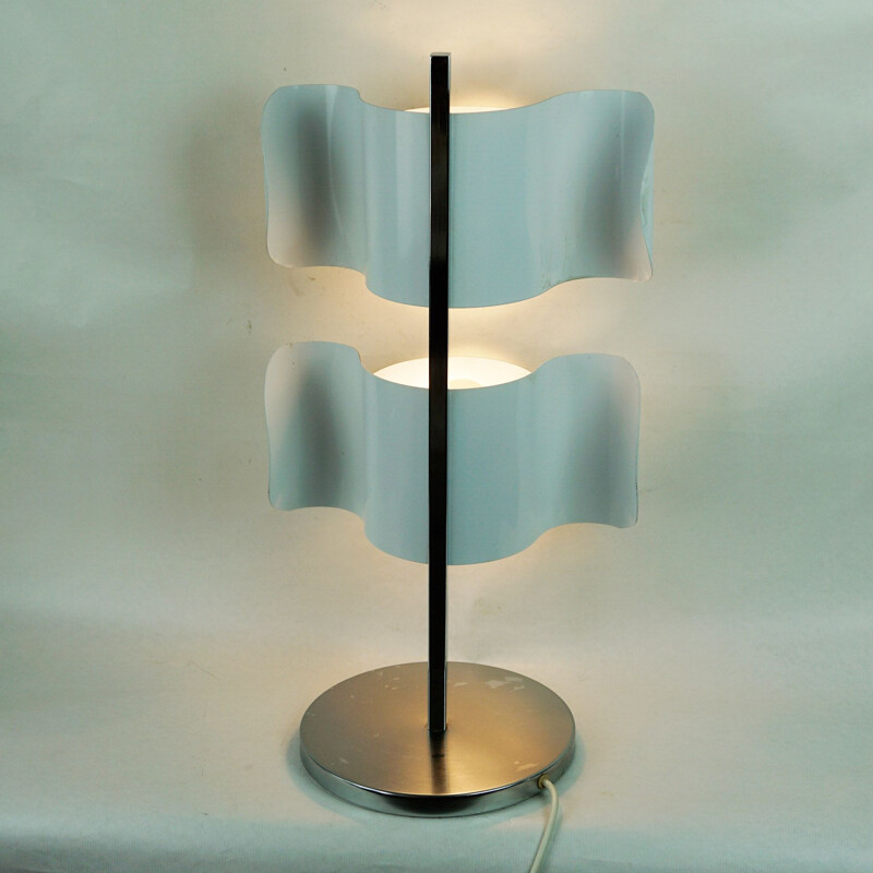 Lampe de table vintage italienne chromée et laquée blanc,1960
