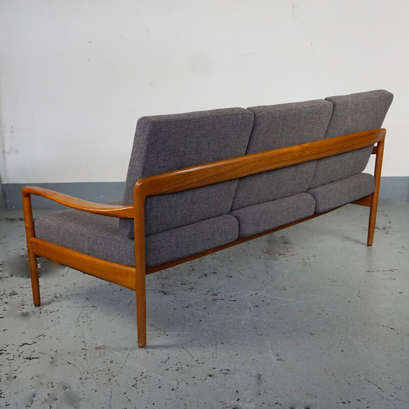 Vintage teak and grey fabric 3 seater Sofa by Knoll Antimott 1960