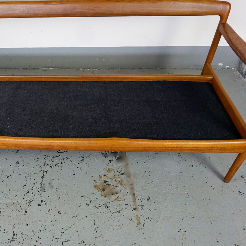 Vintage teak and grey fabric 3 seater Sofa by Knoll Antimott 1960