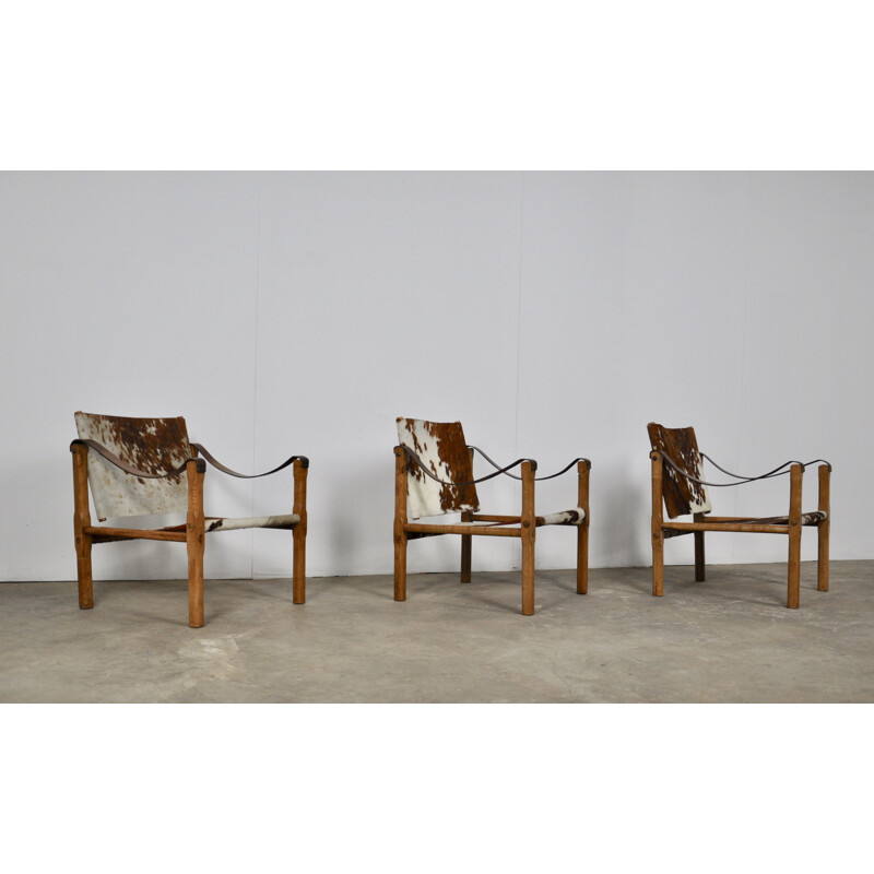 Set of 3 vintage chairs in cowskin 1970