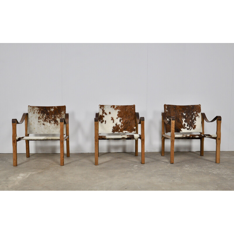 Set of 3 vintage chairs in cowskin 1970