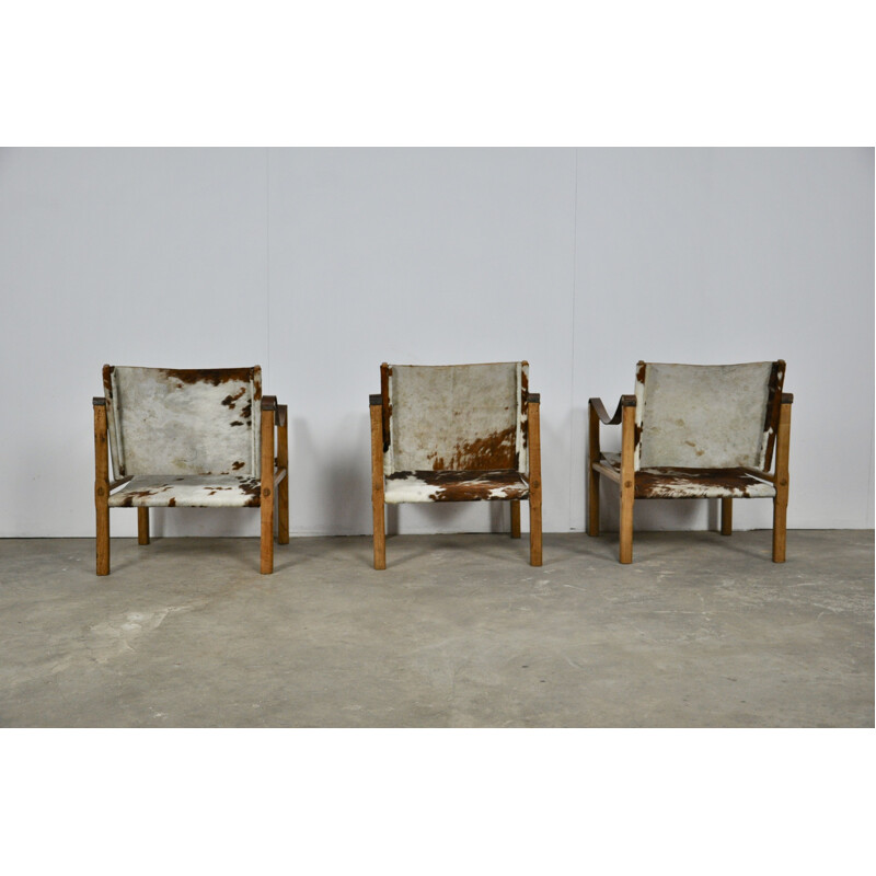 Set of 3 vintage chairs in cowskin 1970