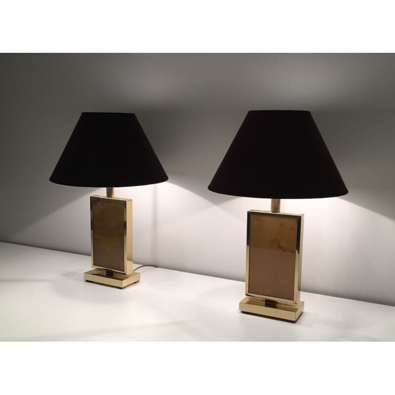 Paire de lampes vintage dorées 1970
