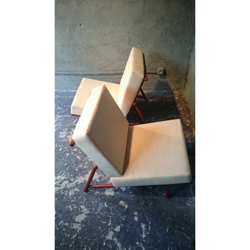 Pair of  Dux armchairs in teak and fabric, Alf SVENSSON - 1950s