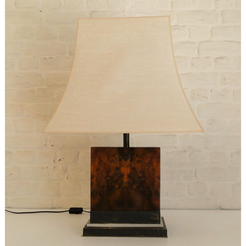 Lampe vintage en bois de loupe de Jean Claude Mahey, 1970s