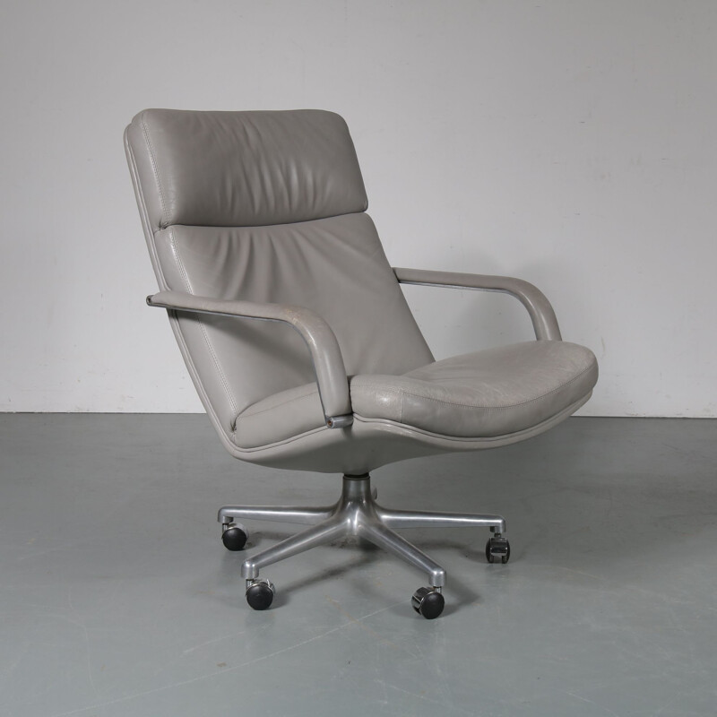 Fauteuil lounge vintage cuir gris par Geoffrey Harcourt pour Artifort, Pays-Bas des années 1970 