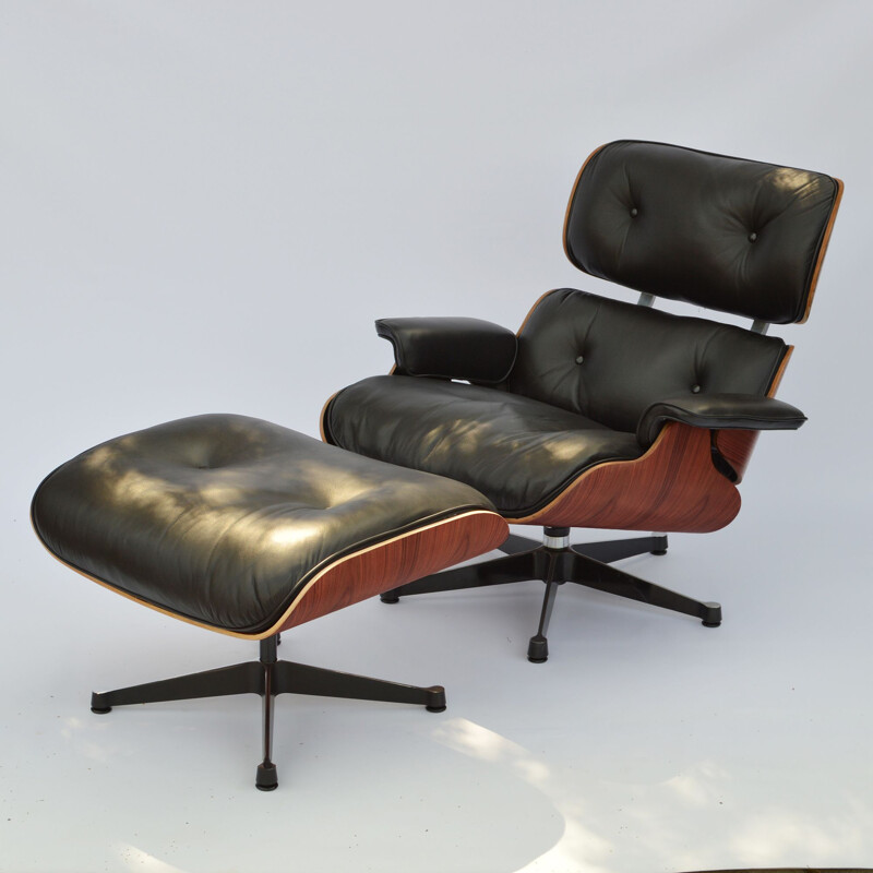 Fauteuil lounge & ottoman vintage en palissandre Eames pour Herman Miller 1964