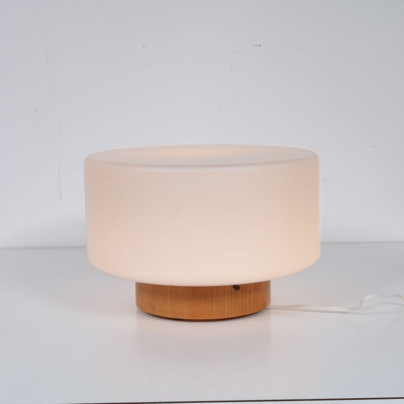 Lampe de table vintage en verre et pin 1960s 