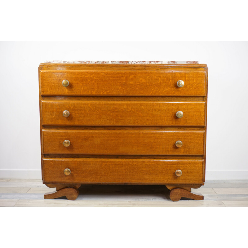 Vintage chest of drawers in wood and red marble 30-40s