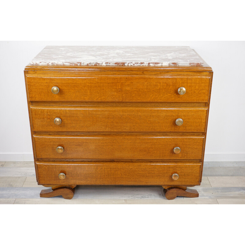 Vintage chest of drawers in wood and red marble 30-40s