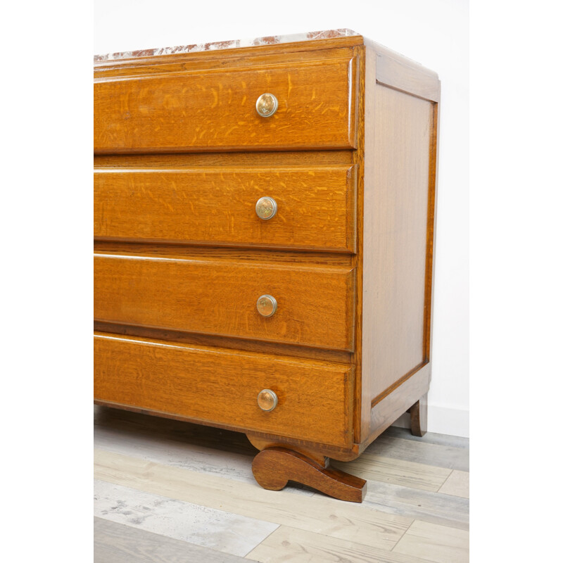 Vintage chest of drawers in wood and red marble 30-40s