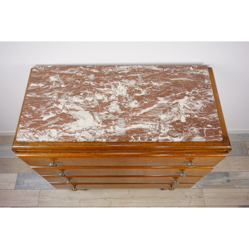Vintage chest of drawers in wood and red marble 30-40s