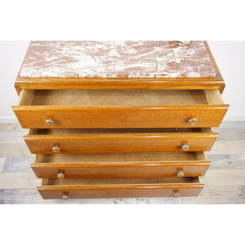 Vintage chest of drawers in wood and red marble 30-40s