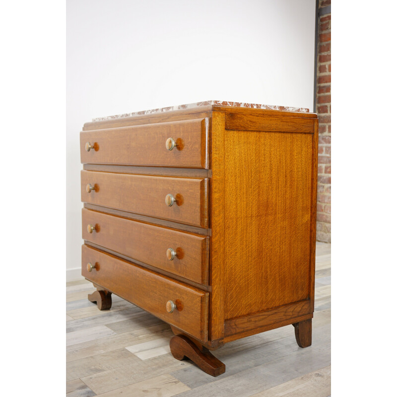 Vintage chest of drawers in wood and red marble 30-40s