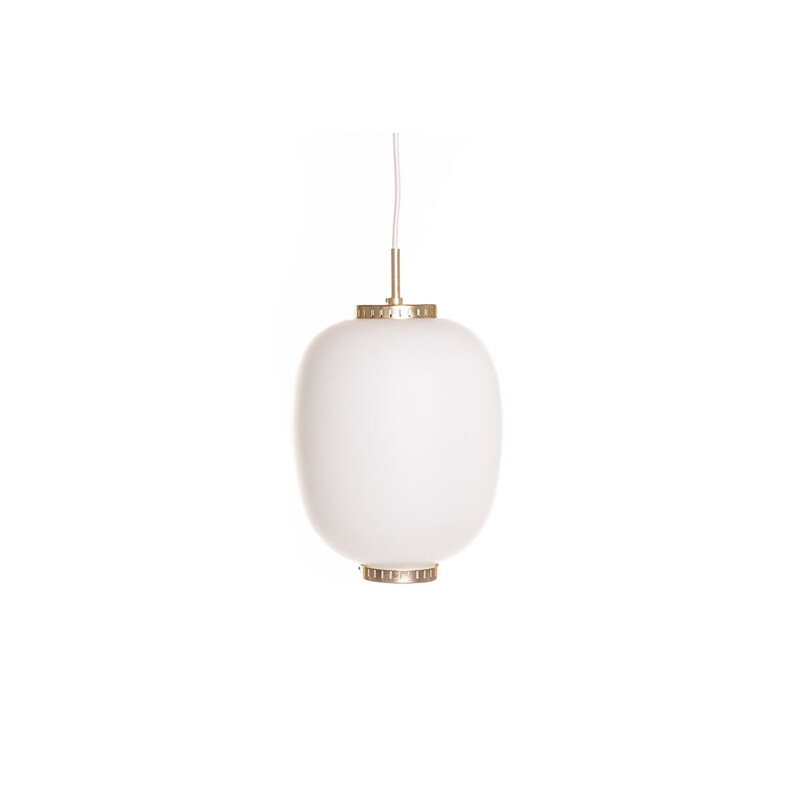 Vintage Kina pendant lamp by Bent Karlby for Lyfa in opaline and brass 1960