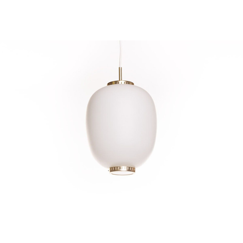 Vintage Kina pendant lamp by Bent Karlby for Lyfa in opaline and brass 1960