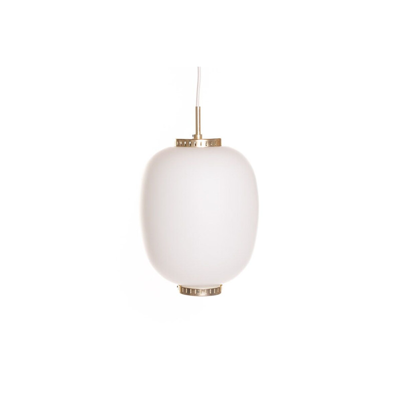 Vintage Kina pendant lamp by Bent Karlby for Lyfa in opaline and brass 1960