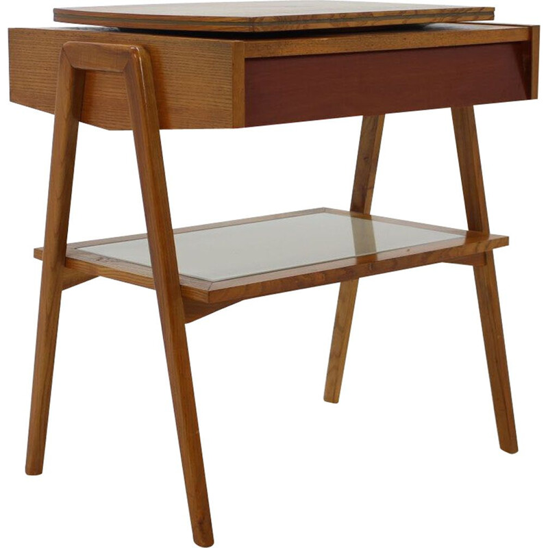 Mesa lateral de madeira e vidro Vintage