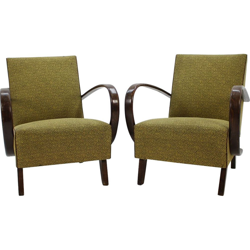 Pair of vintage armchairs in oak by Jindrich Halabala