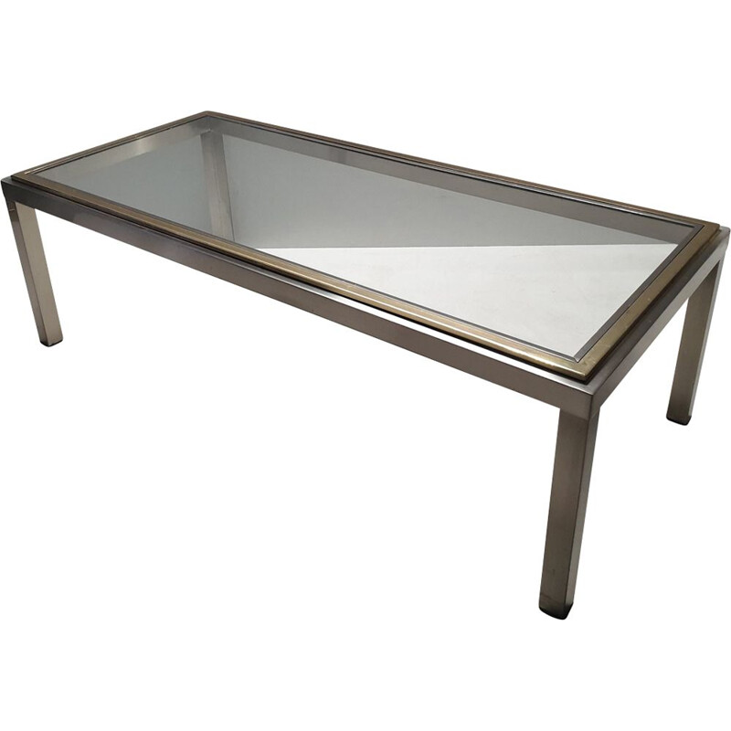 Vintage chromed coffee table in brass and glass