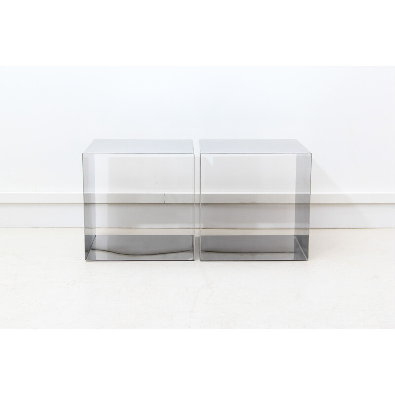 Pair of cube coffee table in stainless steel, Maria PERGAY - 1960s