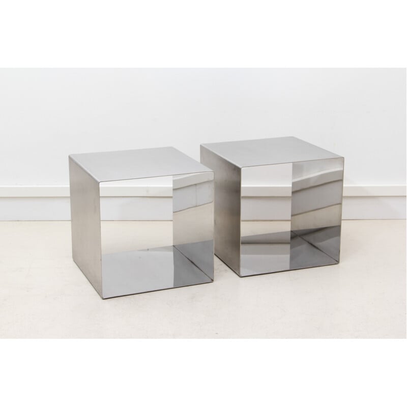 Pair of cube coffee table in stainless steel, Maria PERGAY - 1960s