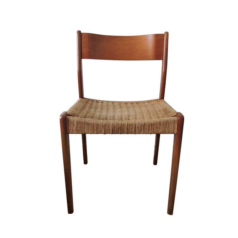 Vintage set of 4 teak & paper cord chairs 1960s